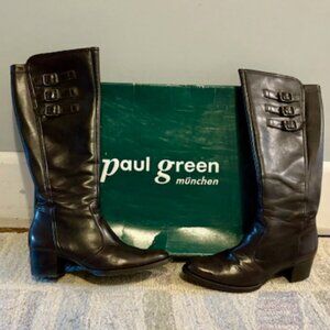 Paul Green Knee High Buckle Heeled Leather Boots  Size 7 in Black